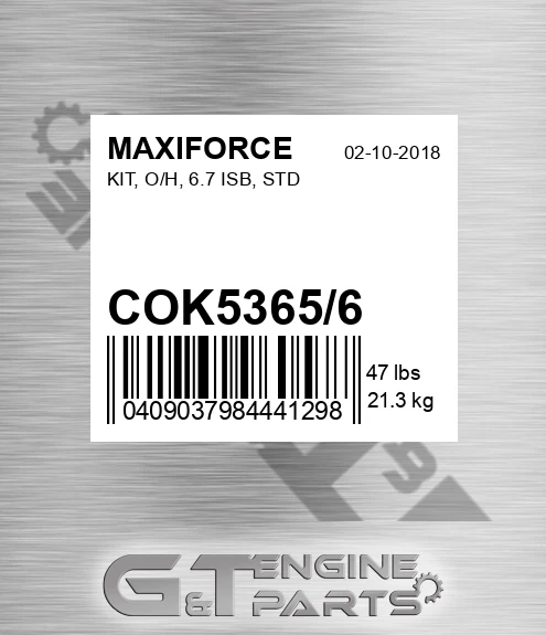 COK5365/6 Kit, O/h, 6.7 Isb, Std for MAXIFORCE