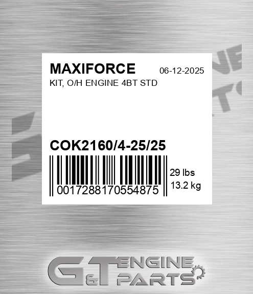COK2160/4-25/25 Kit, O/h Engine 4bt Std for MAXIFORCE