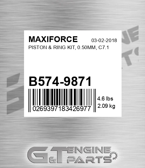 B574-9871 Piston & Ring Kit, 0.50mm, C7.1 for MAXIFORCE