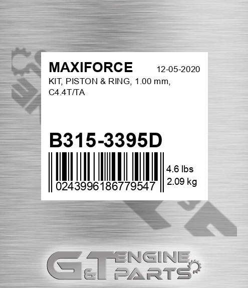 B315-3395D Kit, Piston & Ring, 1.00 Mm, C4.4t/ta for MAXIFORCE
