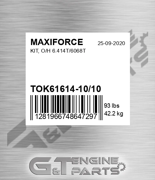 TOK61614-10/10 Kit, O/h 6.414t/6068t for MAXIFORCE