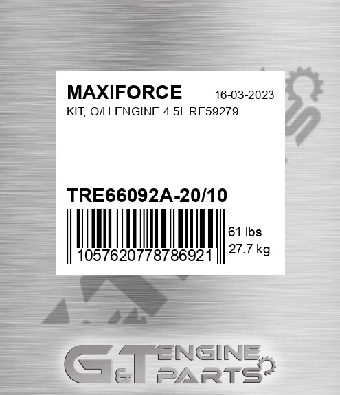 TRE66092A-20/10 Kit, O/h Engine 4.5l Re59279 for MAXIFORCE