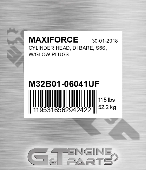M32B01-06041UF Cylinder Head, Di Bare, S6s, W/glow Plugs for MAXIFORCE