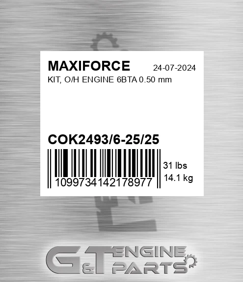 COK2493/6-25/25 Kit, O/h Engine 6bta 0.50 Mm for MAXIFORCE