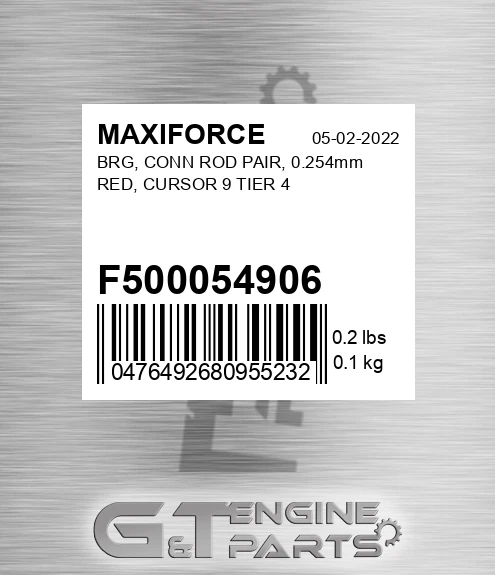 F500054906 MAXIFORCE Brg, Conn Rod Pair, 0.254mm Red, Cursor 9 Tier 4