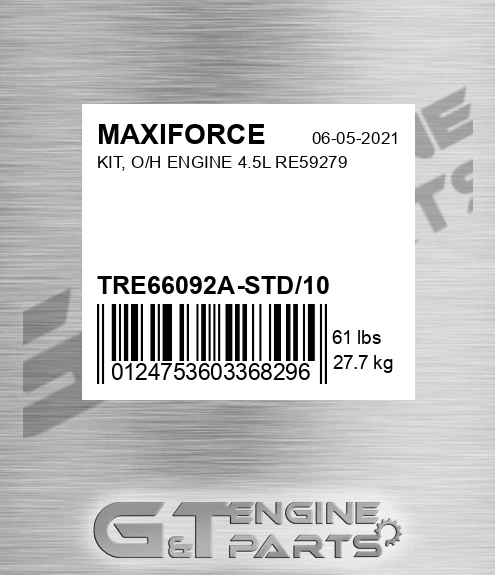 TRE66092A-STD/10 Kit, O/h Engine 4.5l Re59279 for MAXIFORCE