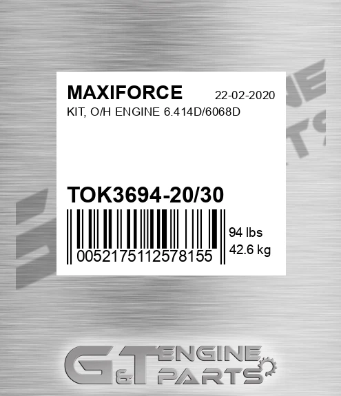 TOK3694-20/30 Kit, O/h Engine 6.414d/6068d for MAXIFORCE