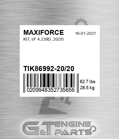 TIK86992-20/20 Kit, I/f 4.239d, 20/20 for MAXIFORCE