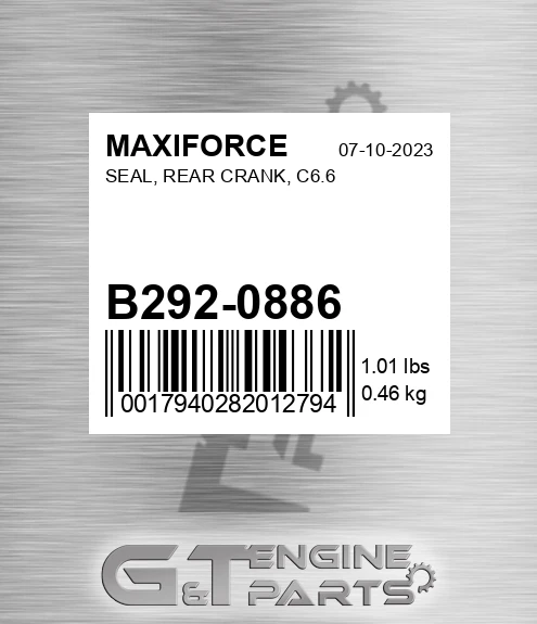 B292-0886 Seal, Rear Crank, C6.6 for MAXIFORCE