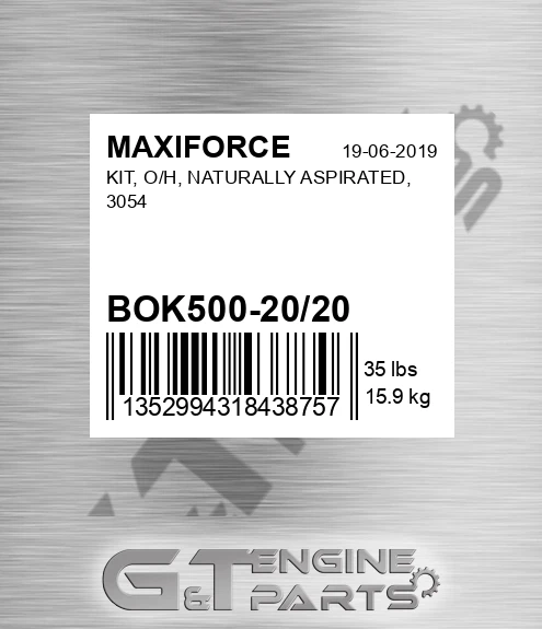 BOK500-20/20 Kit, O/h, Naturally Aspirated, 3054 for MAXIFORCE