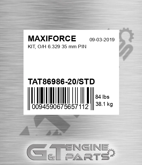 TAT86986-20/STD Kit, O/h 6.329 35 Mm Pin for MAXIFORCE