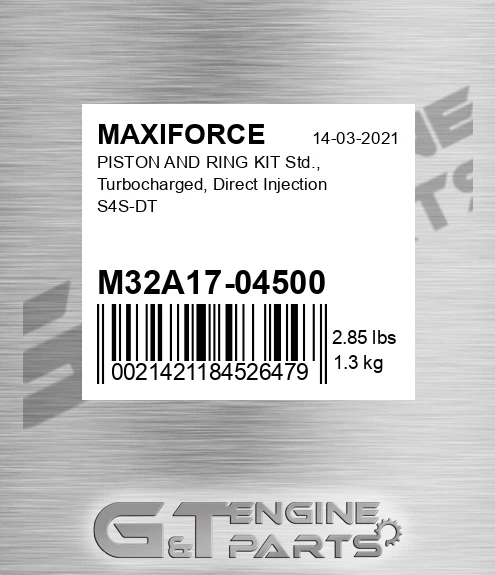 M32A17-04500 Piston And Ring Kit Std., Turbocharged, Direct Injection S4s-dt for MAXIFORCE