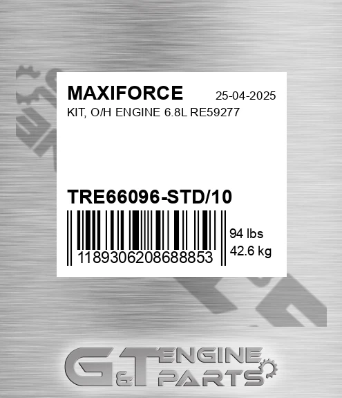 TRE66096-STD/10 Kit, O/h Engine 6.8l Re59277 for MAXIFORCE