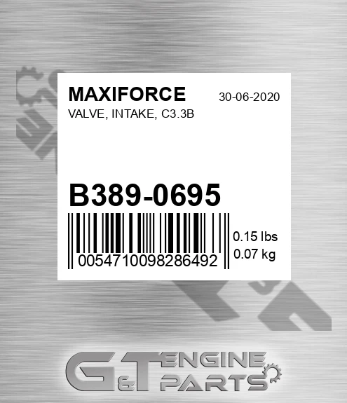 B389-0695 Valve, Intake, C3.3b for MAXIFORCE