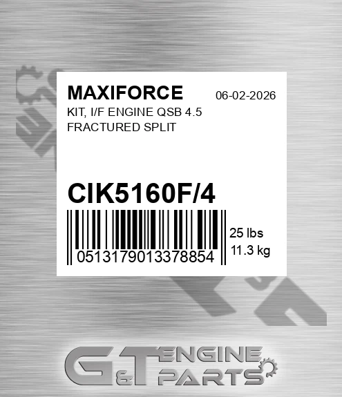 CIK5160F/4 Kit, I/f Engine Qsb 4.5 Fractured Split for MAXIFORCE