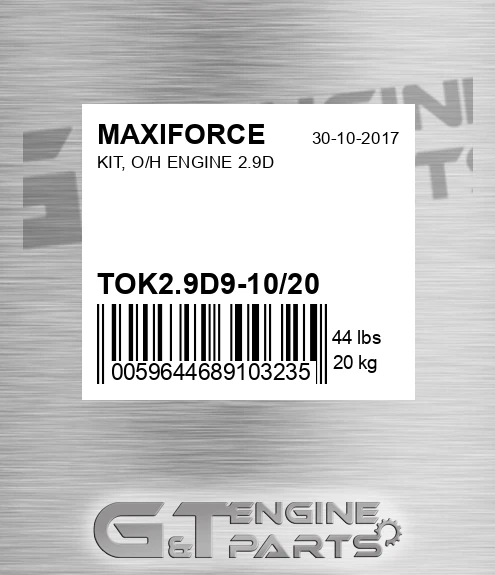 TOK2.9D9-10/20 Kit, O/h Engine 2.9d for MAXIFORCE