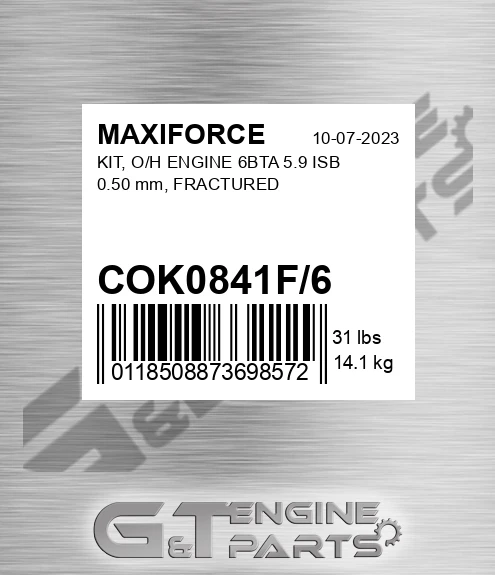 COK0841F/6 Kit, O/h Engine 6bta 5.9 Isb 0.50 Mm, Fractured for MAXIFORCE