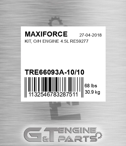 TRE66093A-10/10 Kit, O/h Engine 4.5l Re59277 for MAXIFORCE