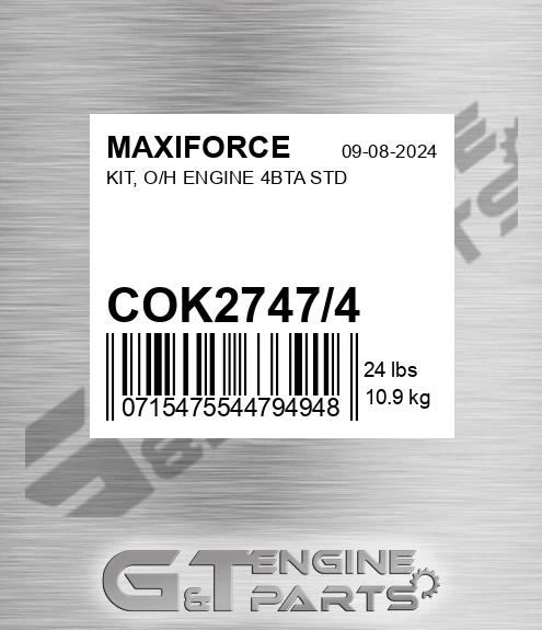 COK2747/4 Kit, O/h Engine 4bta Std for MAXIFORCE