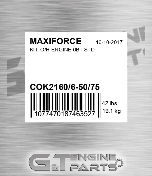 COK2160/6-50/75 Kit, O/h Engine 6bt Std for MAXIFORCE