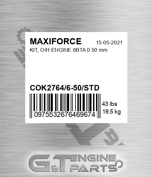 COK2764/6-50/STD Kit, O/h Engine 6bta 0.50 Mm for MAXIFORCE
