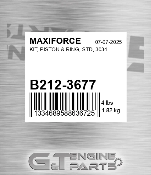 B212-3677 Kit, Piston & Ring, Std, 3034 for MAXIFORCE