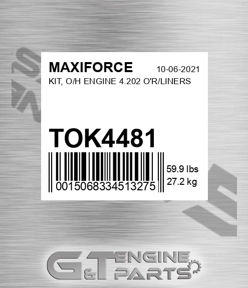 TOK4481 Kit, O/h Engine 4.202 O'r/liners for MAXIFORCE