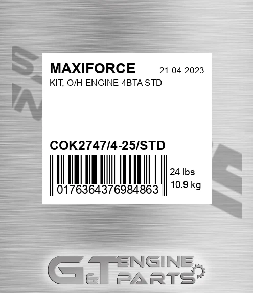 COK2747/4-25/STD Kit, O/h Engine 4bta Std for MAXIFORCE