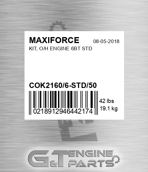 COK2160/6-STD/50 Kit, O/h Engine 6bt Std for MAXIFORCE