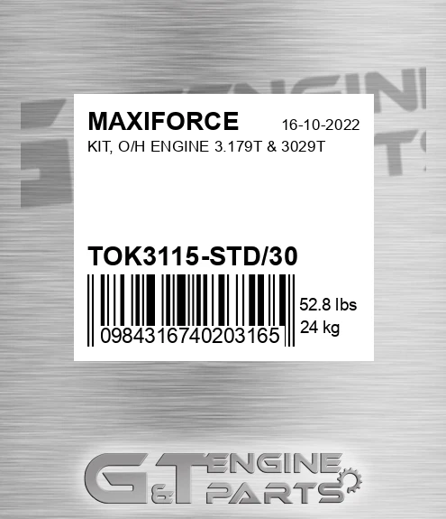 TOK3115-STD/30 Kit, O/h Engine 3.179t & 3029t for MAXIFORCE