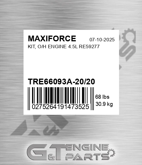 TRE66093A-20/20 Kit, O/h Engine 4.5l Re59277 for MAXIFORCE