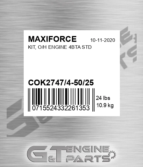 COK2747/4-50/25 Kit, O/h Engine 4bta Std for MAXIFORCE