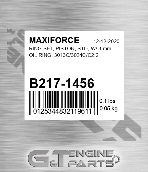 B217-1456 Ring Set, Piston, Std, W/ 3 Mm Oil Ring, 3013c/3024c/c2.2 for MAXIFORCE