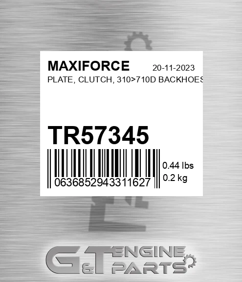 TR57345 Plate, Clutch, 310>710d Backhoes for MAXIFORCE