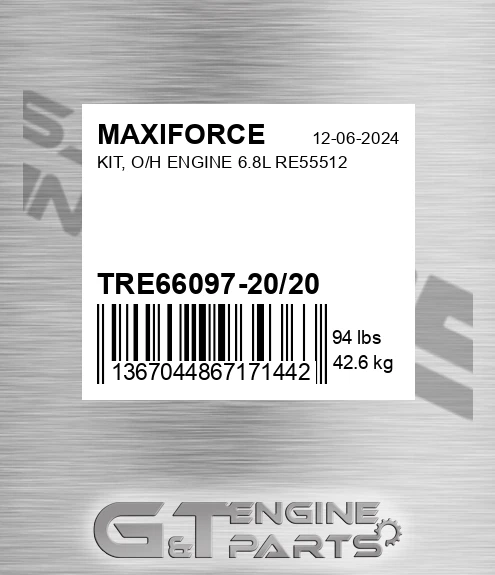 TRE66097-20/20 Kit, O/h Engine 6.8l Re55512 for MAXIFORCE