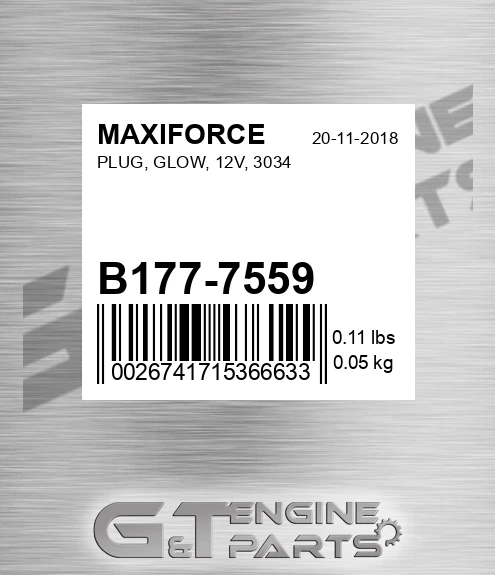 B177-7559 Plug, Glow, 12v, 3034 for MAXIFORCE