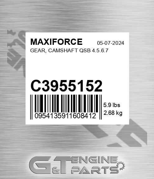 C3955152 Gear, Camshaft Qsb 4.5.6.7