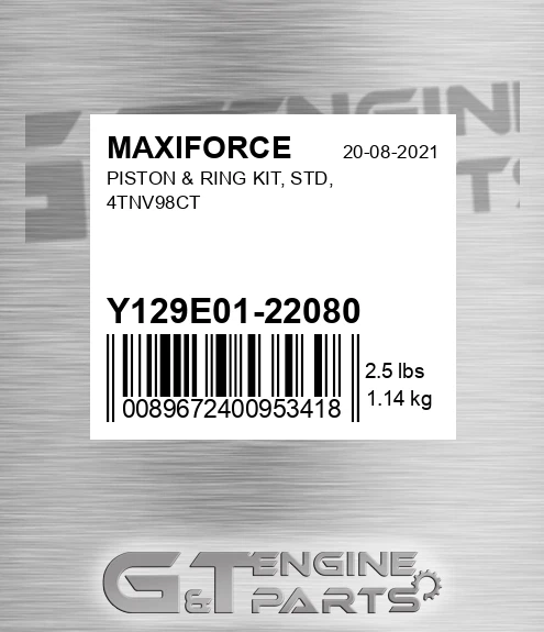 Y129E01-22080 Piston & Ring Kit, Std, 4tnv98ct for MAXIFORCE