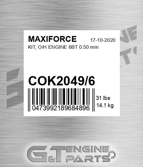 COK2049/6 Kit, O/h Engine 6bt 0.50 Mm for MAXIFORCE