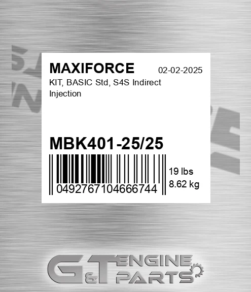MBK401-25/25 Kit, Basic Std, S4s Indirect Injection for MAXIFORCE