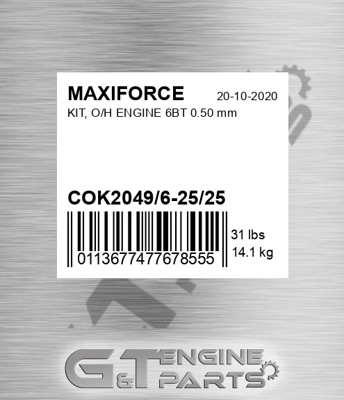 COK2049/6-25/25 Kit, O/h Engine 6bt 0.50 Mm for MAXIFORCE