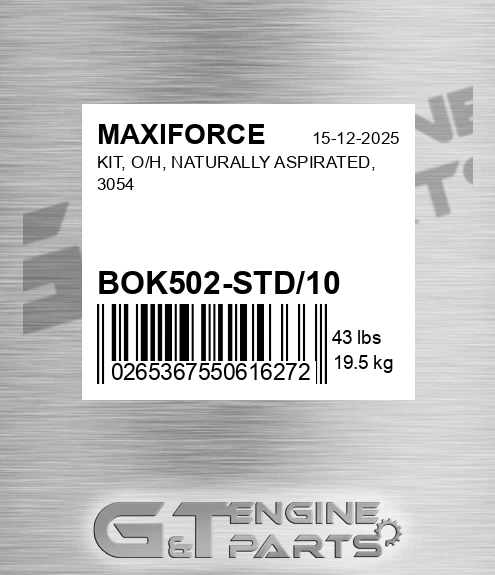 BOK502-STD/10 Kit, O/h, Naturally Aspirated, 3054 for MAXIFORCE