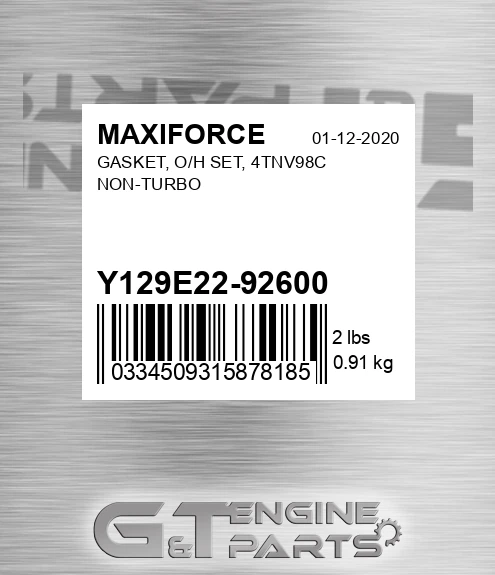 Y129E22-92600 Gasket, O/h Set, 4tnv98c Non-turbo for MAXIFORCE