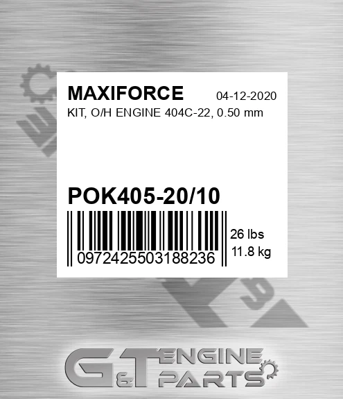 POK405-20/10 Kit, O/h Engine 404c-22, 0.50 Mm for MAXIFORCE
