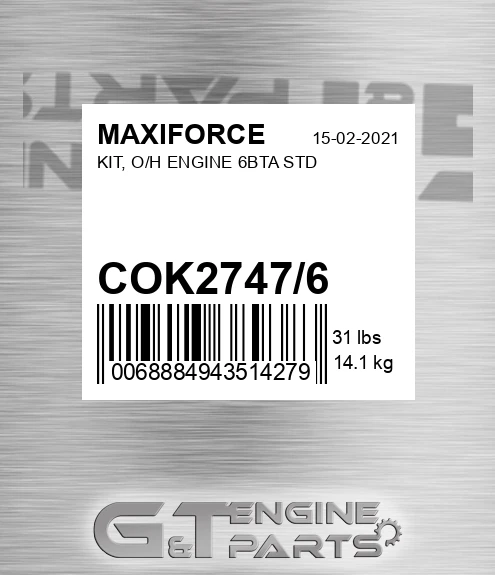 COK2747/6 Kit, O/h Engine 6bta Std for MAXIFORCE