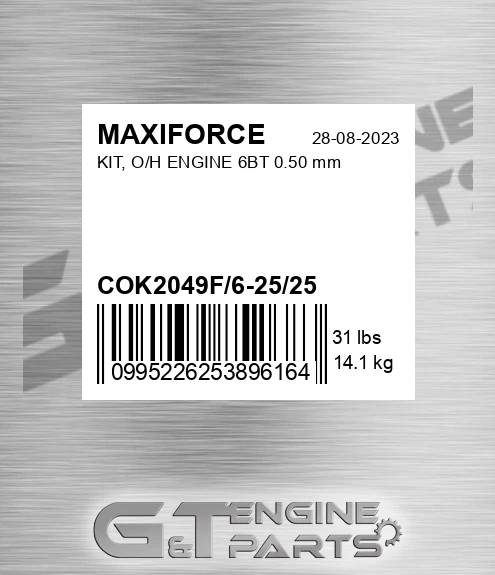 COK2049F/6-25/25 Kit, O/h Engine 6bt 0.50 Mm for MAXIFORCE