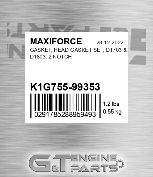 K1G755-99353 Gasket, Head Gasket Set, D1703 & D1803, 2 Notch for MAXIFORCE