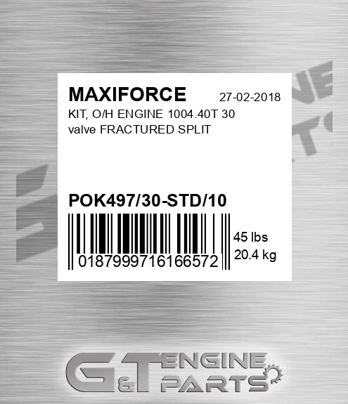 POK497/30-STD/10 Kit, O/h Engine 1004.40t 30 Valve Fractured Split for MAXIFORCE