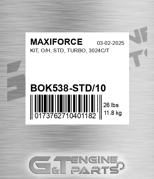 BOK538-STD/10 Kit, O/h, Std, Turbo, 3024c/t for MAXIFORCE