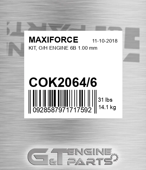 COK2064/6 Kit, O/h Engine 6b 1.00 Mm for MAXIFORCE